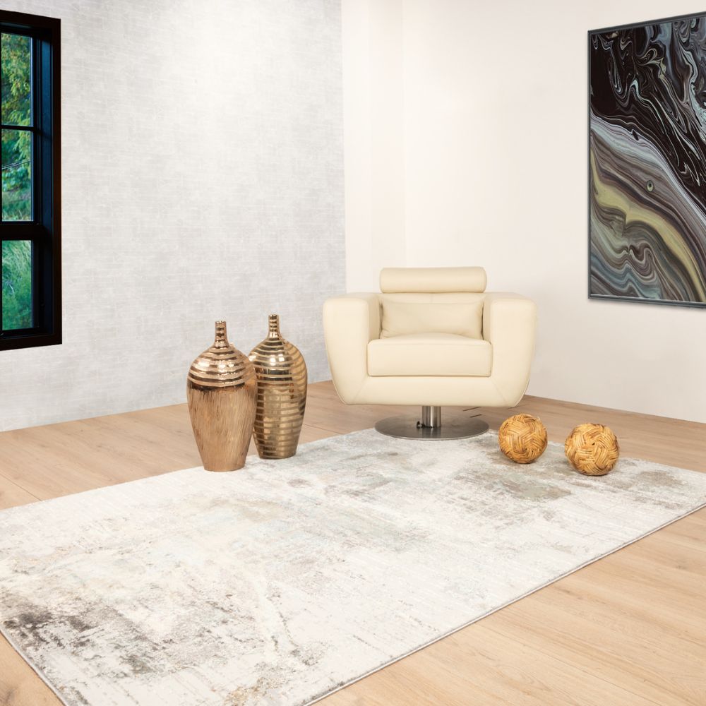 Tapete decorativo colección Zaria T2189 de poliéster en gris crema, rectangular o circular