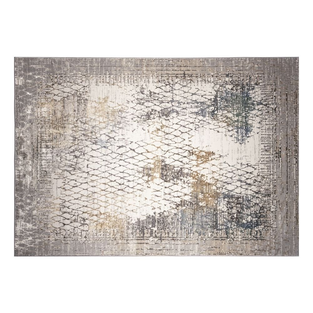 Tapete decorativo colección Zaria rectangular y circular en poliéster gris crema de pelo corto