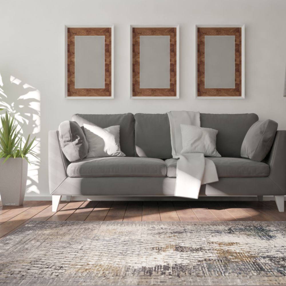 Tapete decorativo colección Zaria rectangular y circular en poliéster gris crema de pelo corto