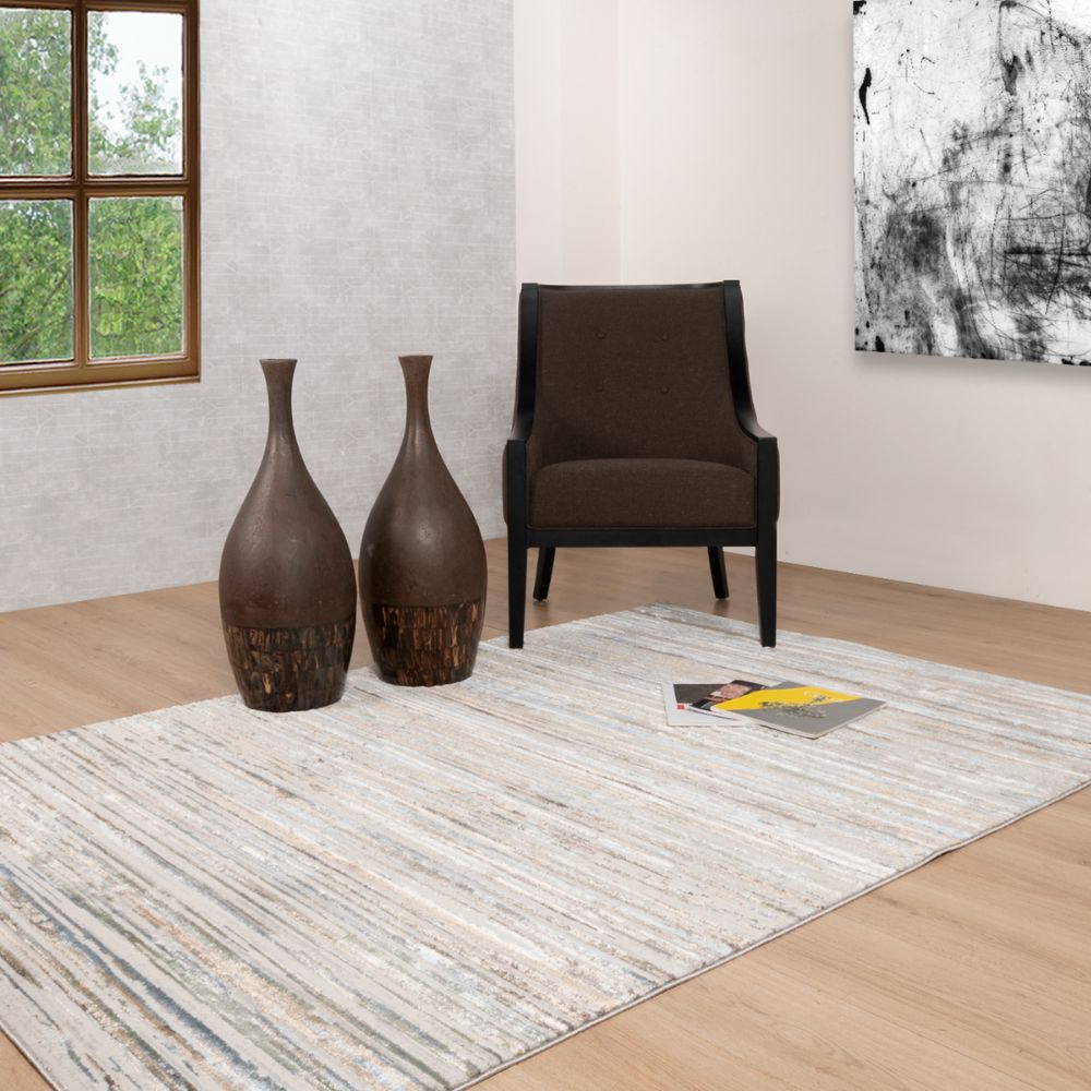 Tapete decorativo colección Zaria T2200 rectangular y circular de poliéster en tonos gris y crema