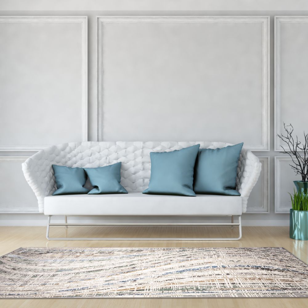 Tapete colección Zaria T2233 rectangular y circular de poliéster pelo corto en tono gris crema