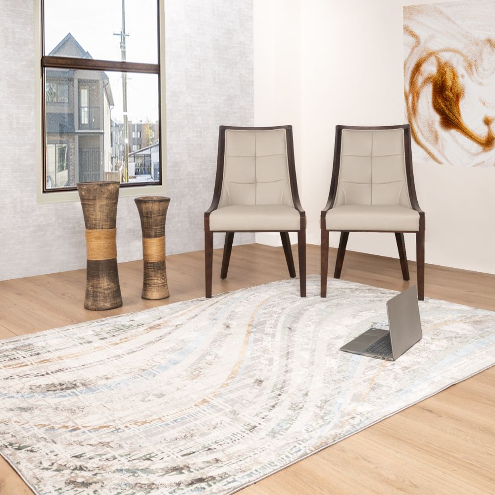 Tapete colección Zaria T2233 rectangular y circular de poliéster pelo corto en tono gris crema