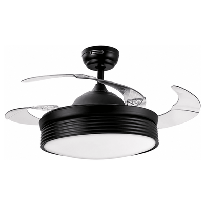 Ventilador Decorativo de Techo para Sala de Juntas - MASTERFAN VOLARE 42 - Negro - 4 Aspas Desplegables Áreas Grandes - VOLARE 42 - Masterfan - NOGAL BEAT - Ventilador Decorativo